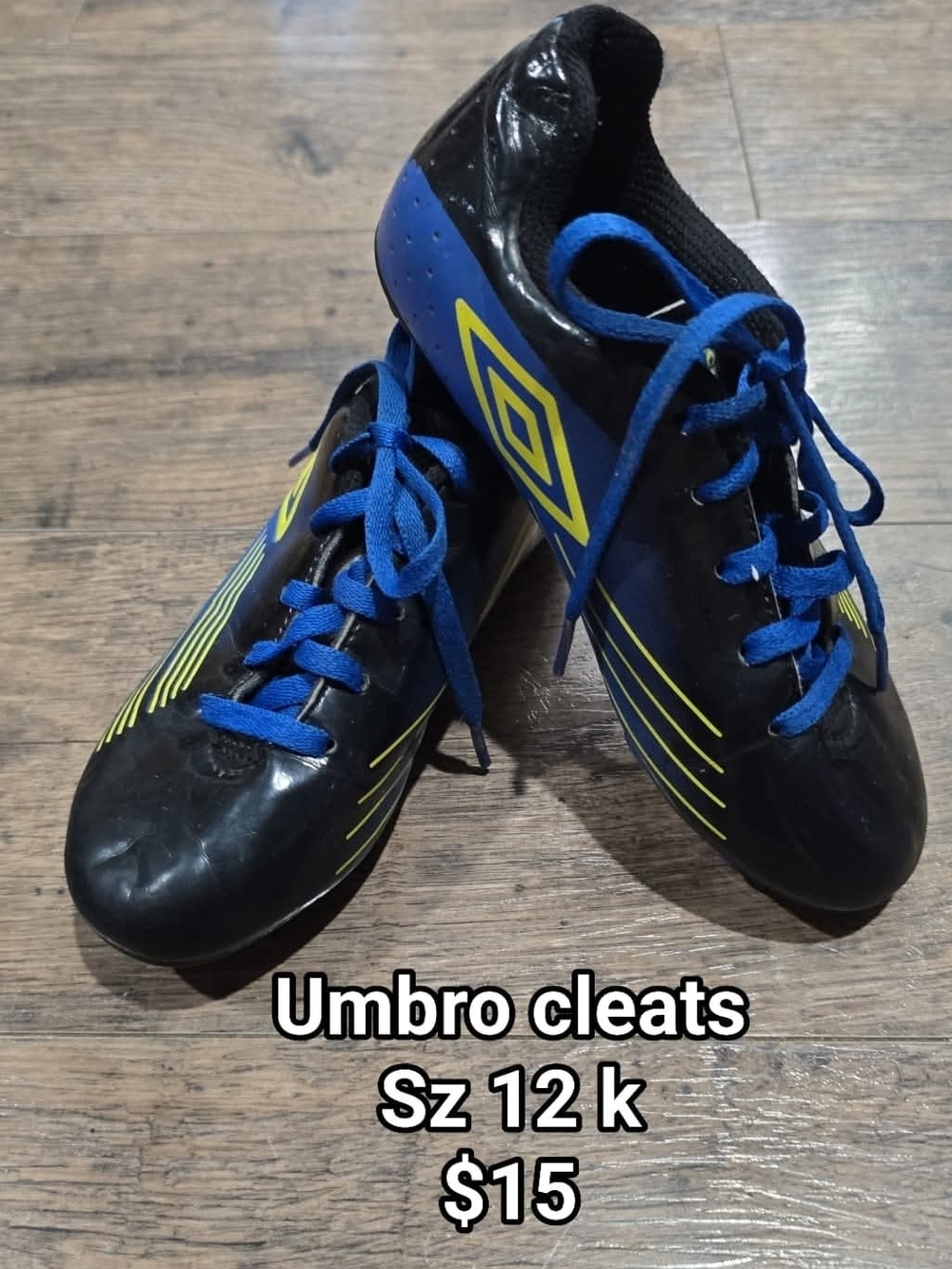 Umbro Black, Blue & Yellow Soccer Cleats Sz 12 Kids